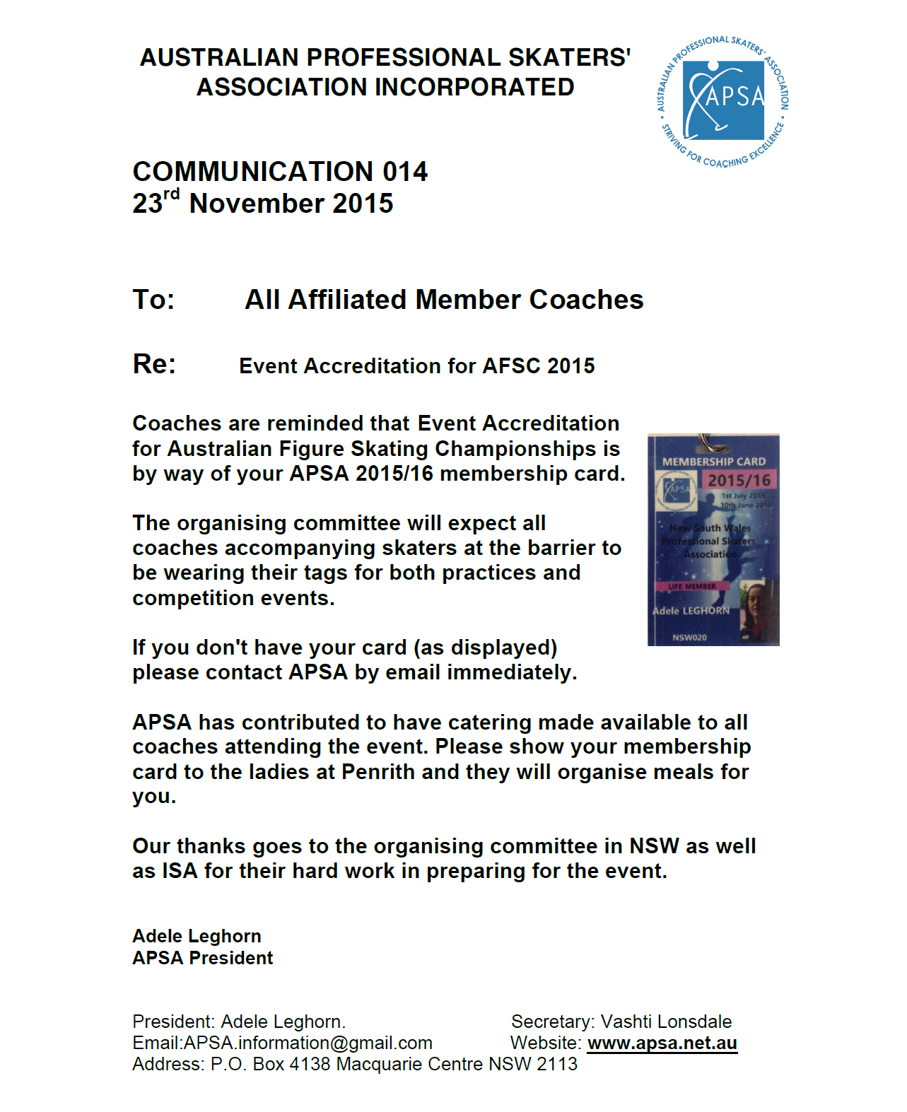 APSA Announcement 014 - Event Accreditation AFSC 2015